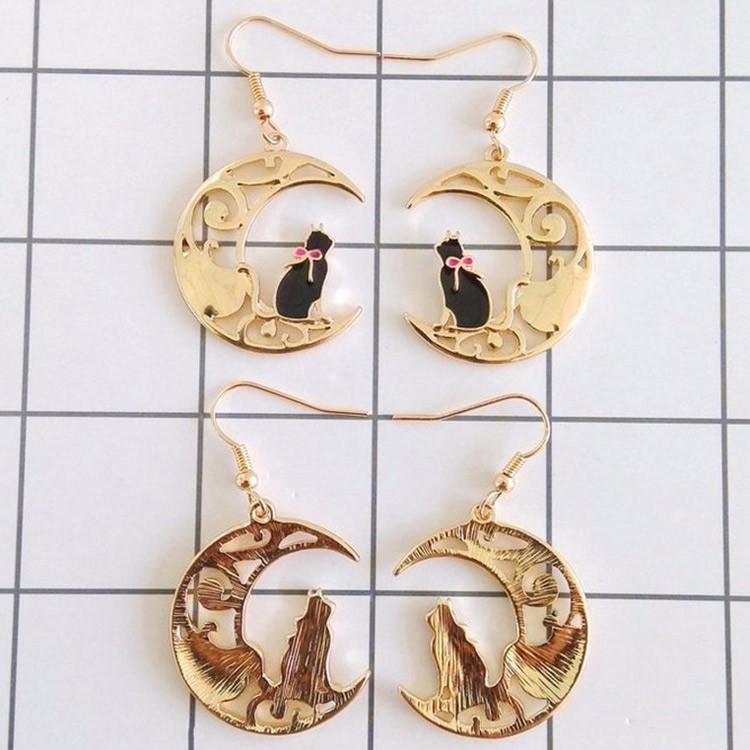 ピアス 猫 月 ネコ ねこ 月夜 フックピアス フック 可愛い ビンテージ