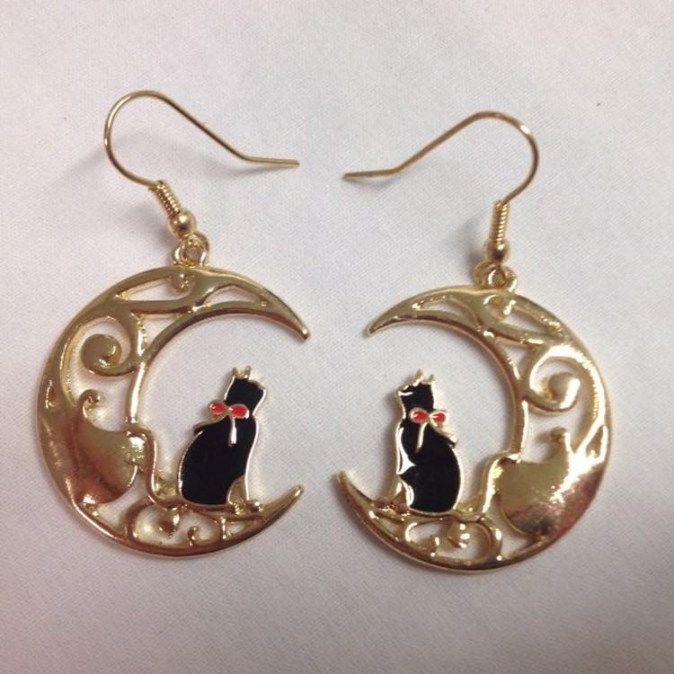 ピアス 猫 月 ネコ ねこ 月夜 フックピアス フック 可愛い ビンテージ