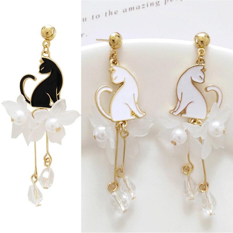 ☆秋オシャレ大人猫ちゃんピアス☆E イヤリング オセロキャットアシンメトリーピアス かわいい 猫