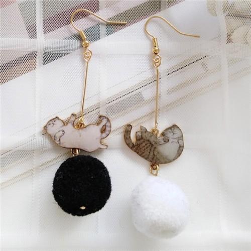 ピアス 猫 ポンポン ねこ ネコ レディース ウール ぽんぽん