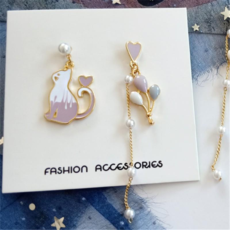 ピアス ネコ 猫 ねこ 風船 メルヘン パステル シンプル 可愛い ホワイト 白 チェーン レディース 揺れる 大人 ガーリー パール ハート ストーン 送料無料 |  | 03