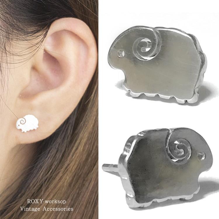 羊 ピアス デフォルメ シープ ペア ヒツジ ステンレス シルバー
