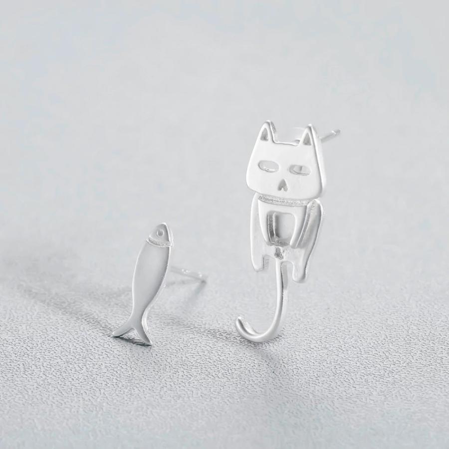 ピアス 猫 魚 ネコ フィッシュ アニマル レディース 子猫 流行 シルバー ギフト ドロップ 揺れる 可愛い スタッドピアス アクセサリー ガーリー マリン 送料無料 |  | 02