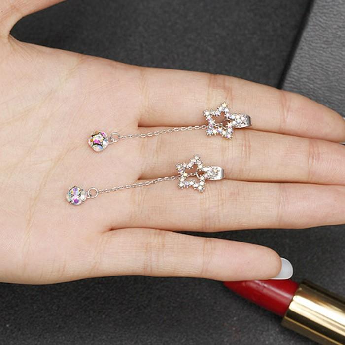 STAR JEWELRY✳︎⭐︎クリスタル（水晶）ロングピアス ピアス 星 ラインストーン 人気 流行 スター ジュエリー 五芒星