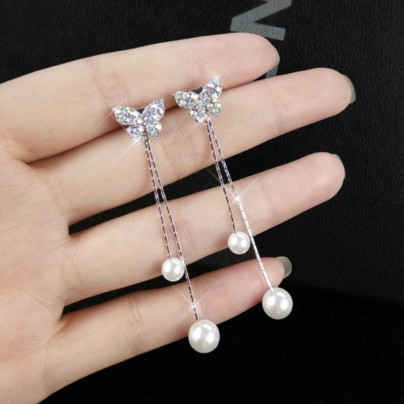 ピアス バタフライ 蝶 チェーン パール ジュエリー レディース ロング 