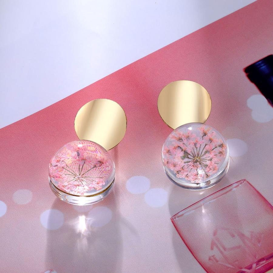 ピアス クリア レジン 花 フラワー 透明 ボール ハンドメイド ドライ