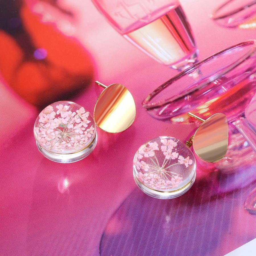 ピアス クリア レジン 花 フラワー 透明 ボール ハンドメイド ドライ