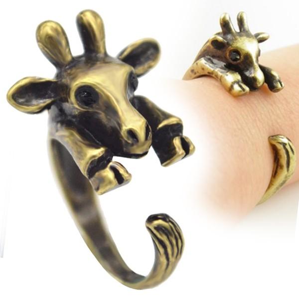 リング 指輪 キリン フープリング フープ きりん ジラフ ゆびわ フリーサイズ アクセサリー 真鍮 シルバー レディース  可愛い アニマル | 