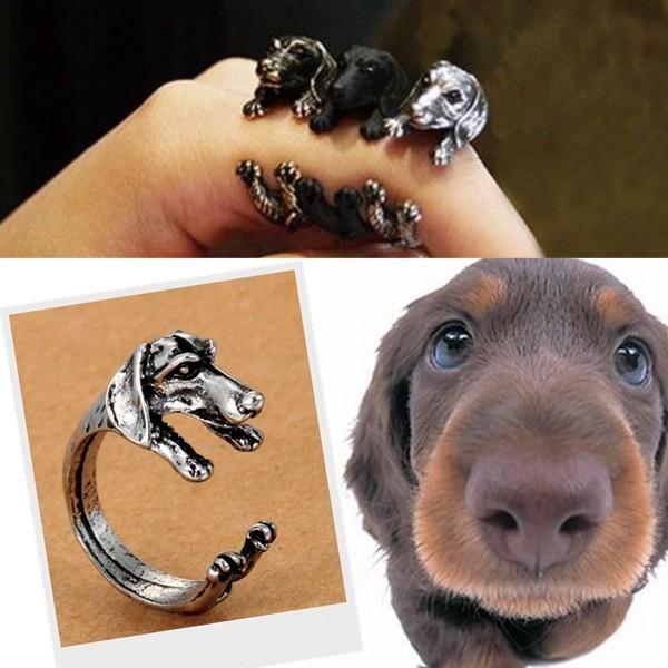 リング 指輪 ダックスフンド フープリング フープ リアル 犬 イヌ いぬ レディース フリーサイズ 可愛い ダックス ミニチュアダックスフンド | 