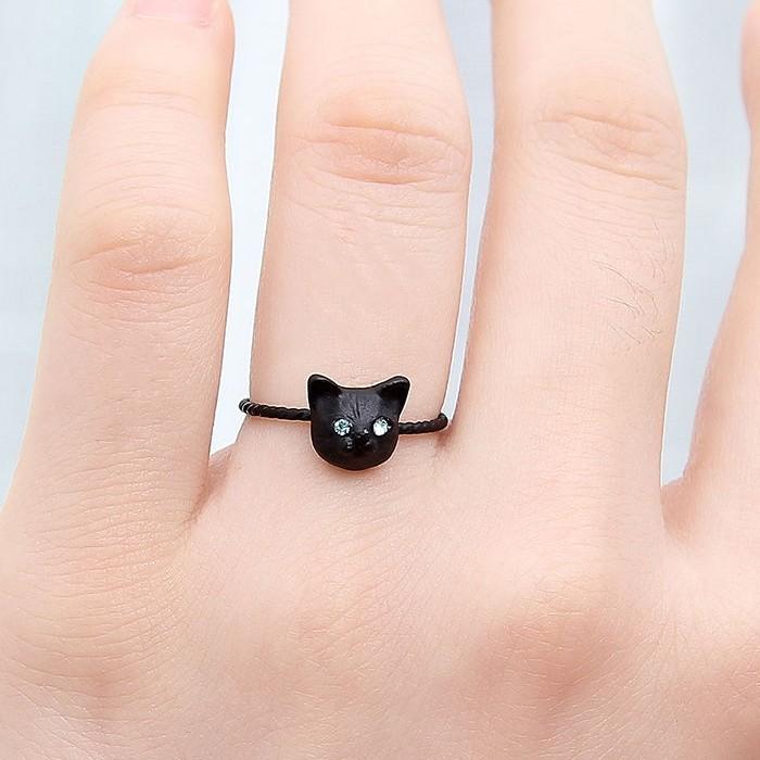 リング 指輪 猫 ネコ キャット キュービックジルコニア CZ クリスタル ブラック シルバー ゴールド ギフト プレゼント 誕生日 ガーリー ハロウィン アクセ |  | 02