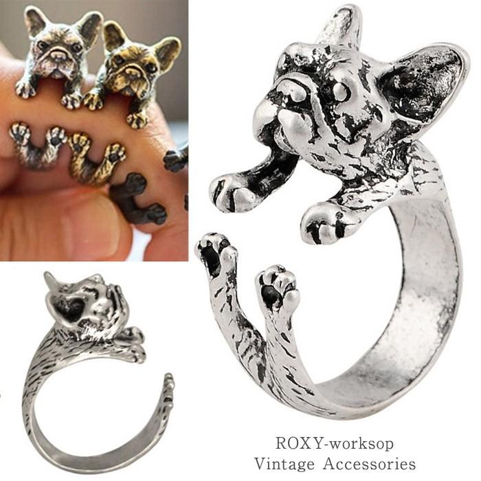 リング 指輪 パグ 犬 フープリング フープ ブルドック リアル イヌ いぬ ゆびわ フリーサイズ アクセサリー レディース  可愛い パーティ | 