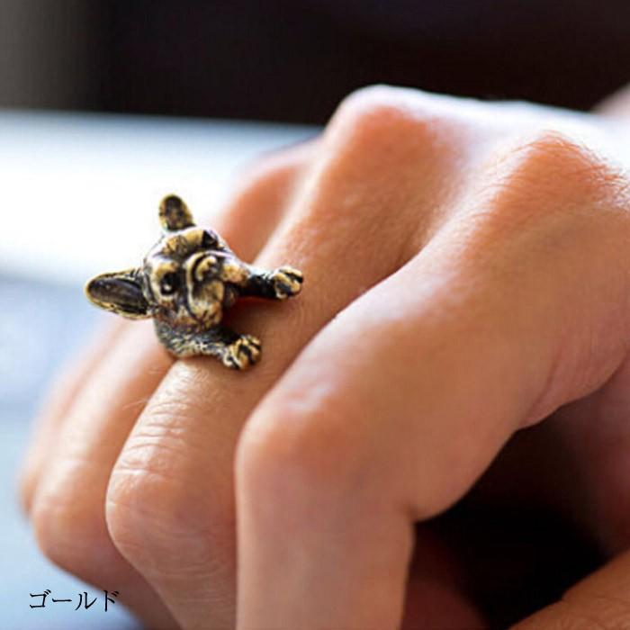 リング 指輪 パグ 犬 フープリング フープ ブルドック リアル イヌ いぬ ゆびわ フリーサイズ アクセサリー レディース  可愛い パーティ |  | 02