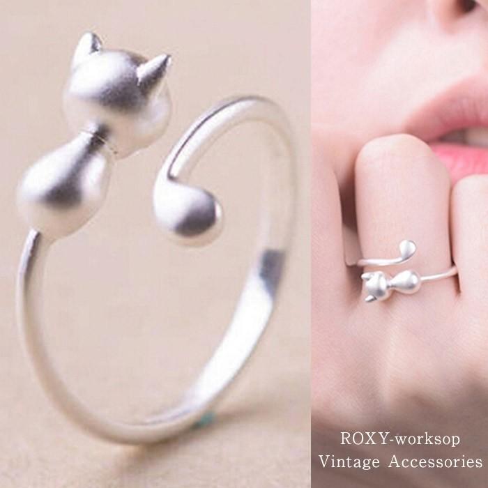 キャット リング 指輪 ゆびわ シンプル ネコ 猫 ガーリー シルバー925 ヴィンテージ フリーサイズ アクセサリー エレガント 高品質 可愛い silver925 ギフト | 