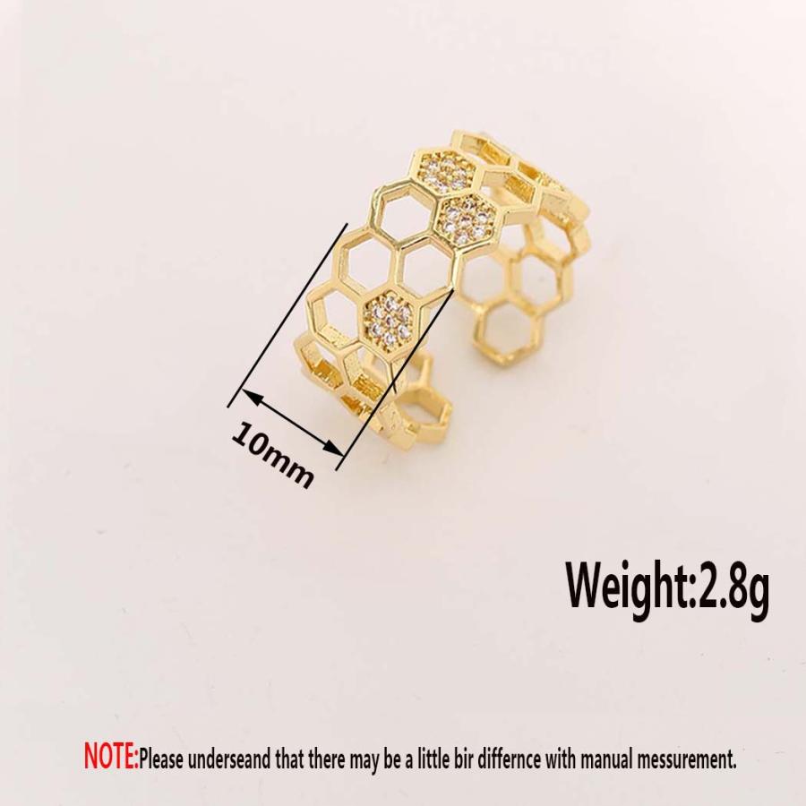 送料無料 リング 蜂 ハニー 指輪 フリーサイズ ミツバチ ステンレス キュービックジルコニア CZ 虫 ハロウィン 幾何学模様 ゴールド 六角形 ハニカム構造 蜜蜂 |  | 03