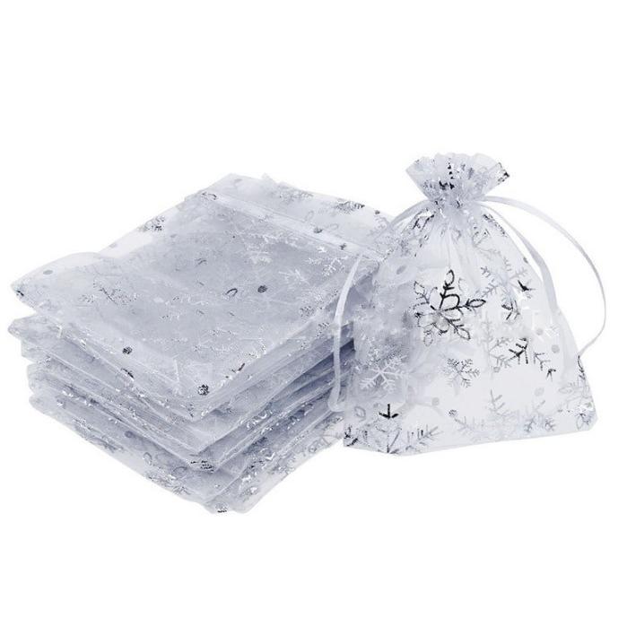 10枚入り 雪 結晶 オーガンジー巾着袋 クリスマス アクセサリーバック ラッピング用品 ギフト用品 リボン スノーフレーク ウィンター |  | 01