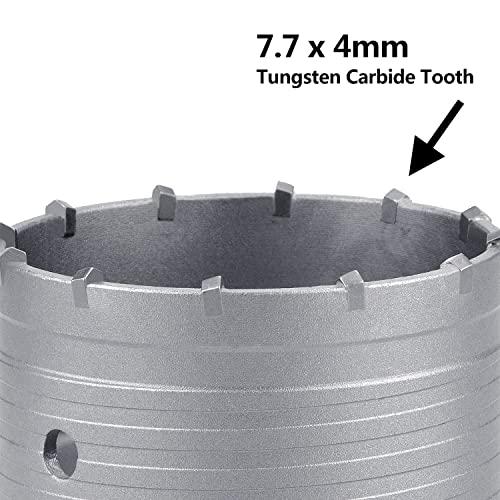 限定数特別価格 110 mm (4-1/3インチ) コンクリートホールソー220 mm SDSプラスシャンク接続棒付、超硬タングステン歯 (7.7mm×4 mm) コンクリートセメントレンガ壁石用セメ