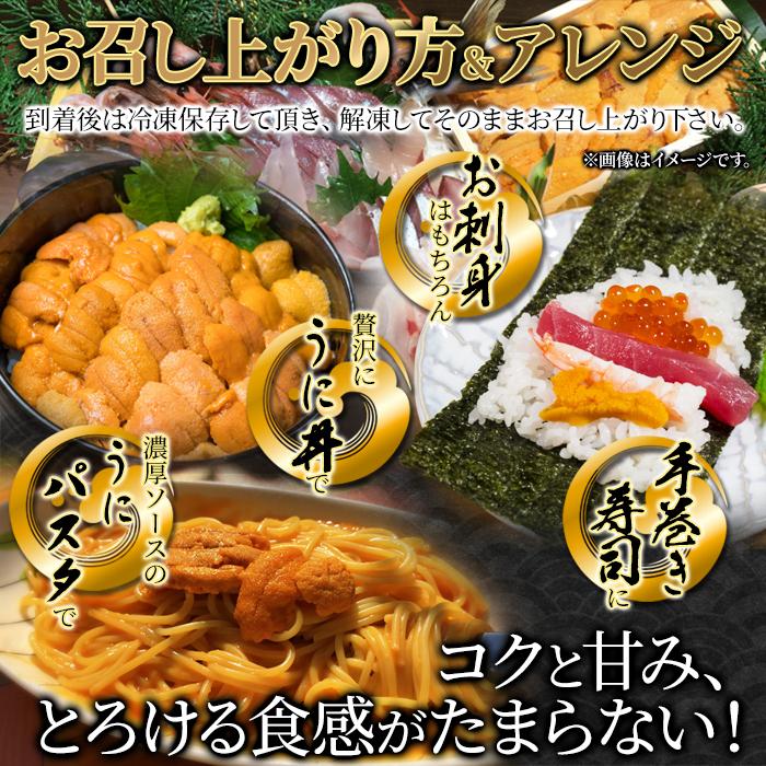 【送料無料（沖縄・離島を除く）】【ギフト対応可商品】とろける旨さ！広がる味わい♪北海道産濃厚生うに70g｜roy-roy｜05