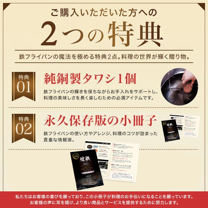 フライパン 鉄 26cm IH対応 純銅製タワシ おまけ付き 日本製 煌鉄 窒化鉄 窒化加工 油ならし不要