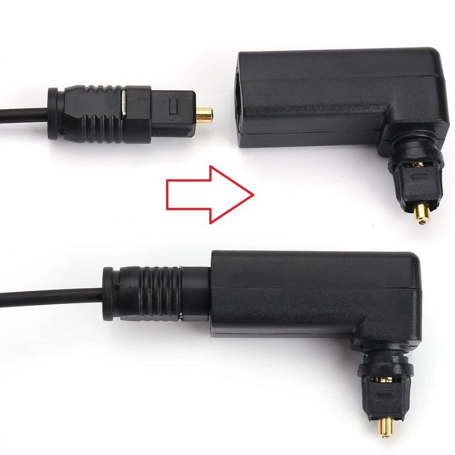 Toslink 光デジタルL型変換 アダプタ 金メッキコネクタ360度回転可能