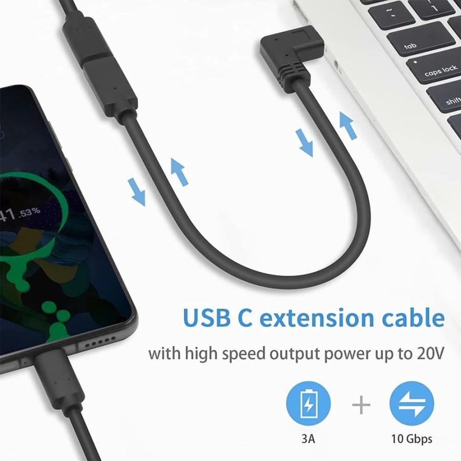 Type-C 延長ケーブル 30cm L字 usb-c 延長 90度 USB C オス-メス 延長