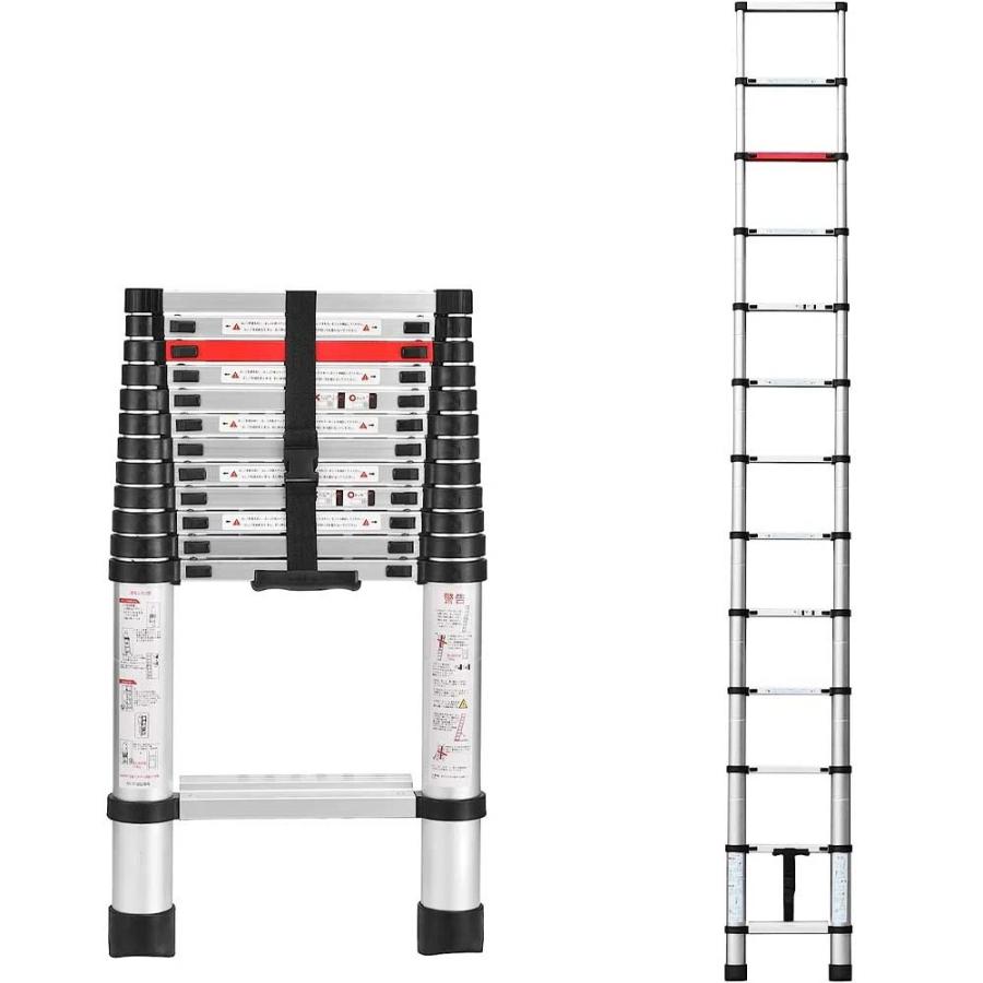 伸縮はしご 3.8m アルミはしご 耐荷重150kg 持ち運びやすい 折り畳み