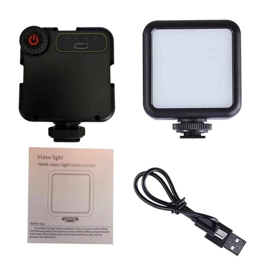 ビデオライト 小型 49LED 撮影ライト 2100mAh USB充電式 ソフト光 超高