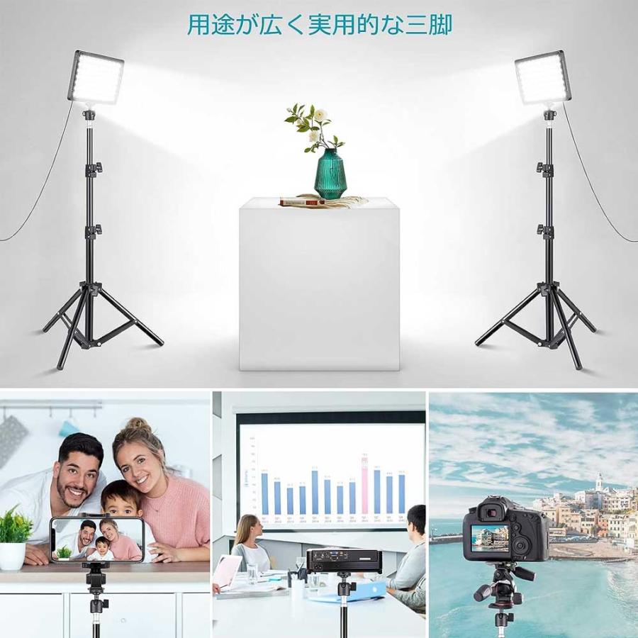 LEDビデオライト三脚付 2パック 撮影照明ライト USB給電 120個LED 調光