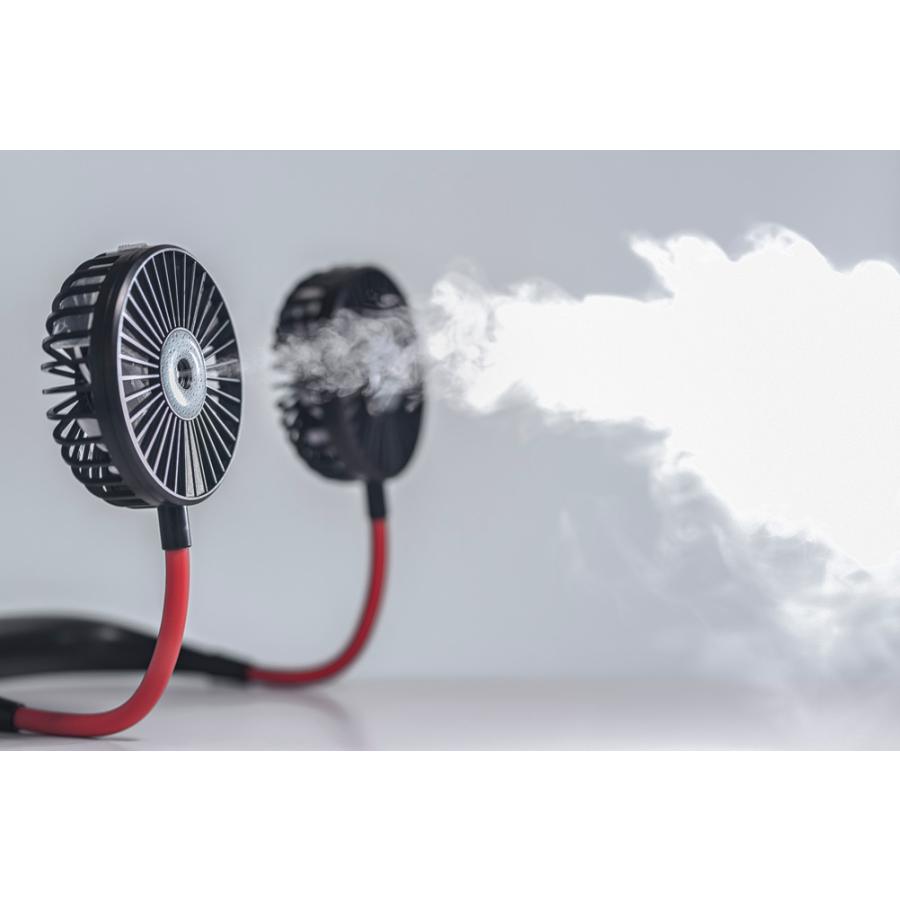 ミスト噴霧付き肩掛けダブル扇風機 風量3段階切替 充電式 コードレス