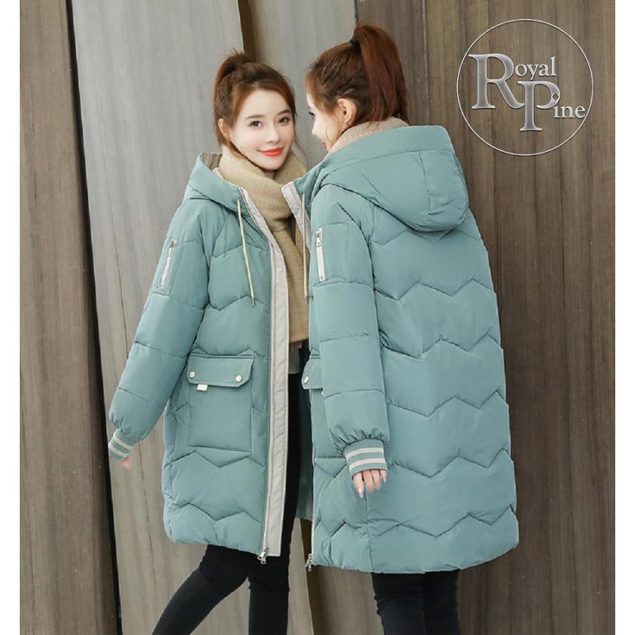 中綿 コート レディース ミドル丈 ダウンコート フード付き ルーズ