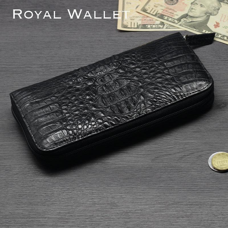 カイマン 財布 長財布 メンズ 鰐革 ワニ革 ラウンドファスナー 本革