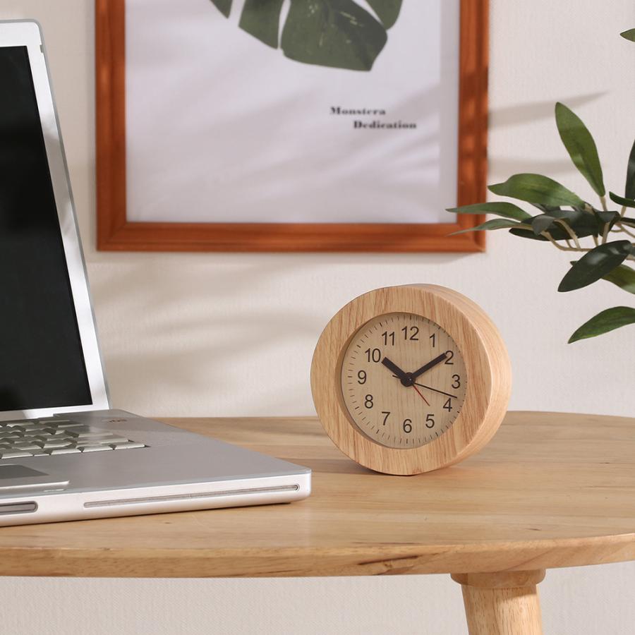 置き時計 ウッド ラウンド 天然木 コンパクト 電池式 不二貿易 | 時計