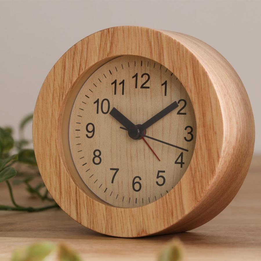 置き時計 ウッド ラウンド 天然木 コンパクト 電池式 不二貿易 | 時計