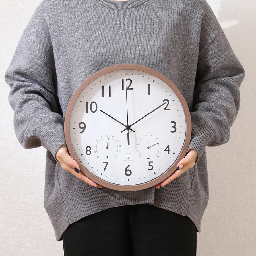 電波 掛け時計 直径30cm フォレスト 温湿度計付 電池式 不二貿易