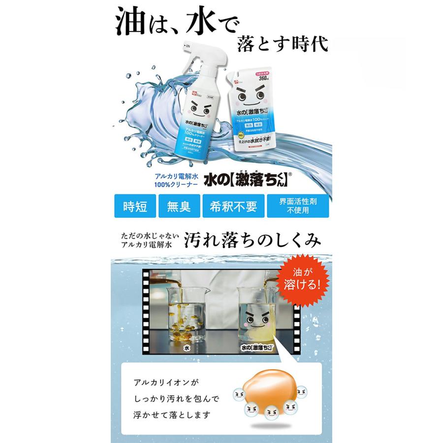 水の 激落ちくん 詰替え用 360ml アルカリ電解水 100%クリーナー レック 日本製 | 激落ちくん 激落ち アルカリ電解水 無臭 時短 パワフル 詰め替え 水 |  | 02