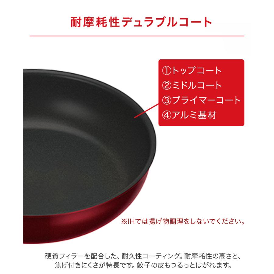 取っ手のとれる フライパン 8点セット IH ガス火対応 ディープレッド
