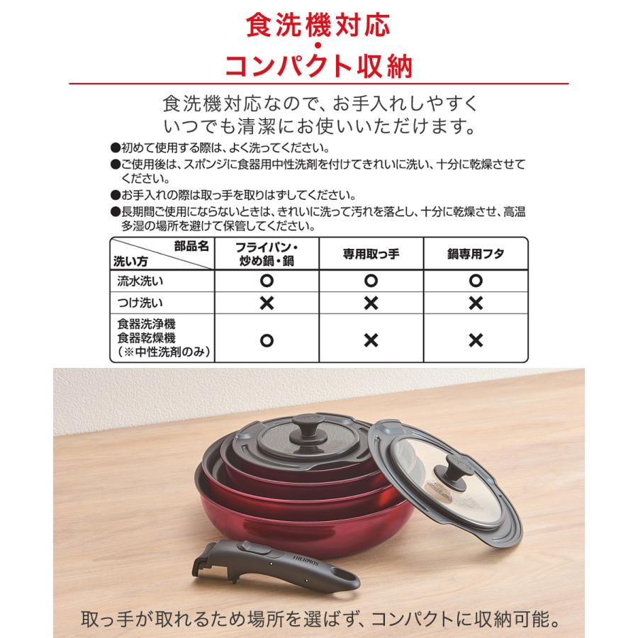 取っ手のとれる フライパン 8点セット IH ガス火対応 ディープレッド