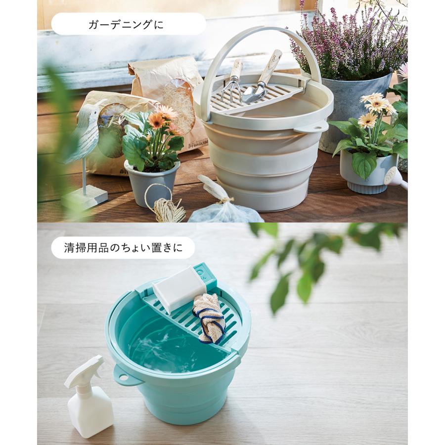 折りたためるバケツ 8L ちょい置きトレー付 伊勢藤 | バケツ おり