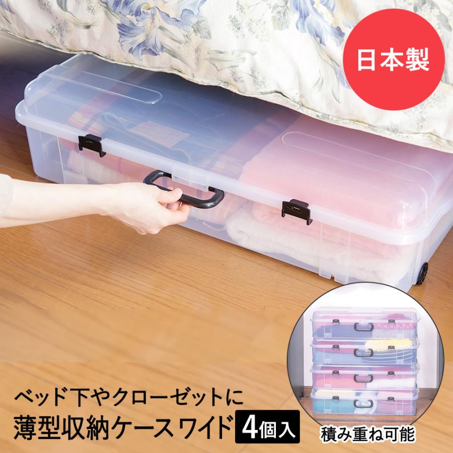 クローズケース ワイド 4P クリア 薄型収納ケース 取っ手付 平和工業