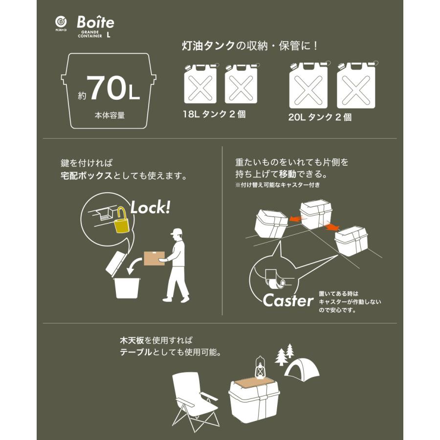 ガレージ ベランダコンテナ 70L カーキ MA-4013 Boite ベストコ | 収納 ストッカー 収納ボックス 蓋付き 屋外 ガレージ ベランダ 車庫 おしゃれ|royal3000|03