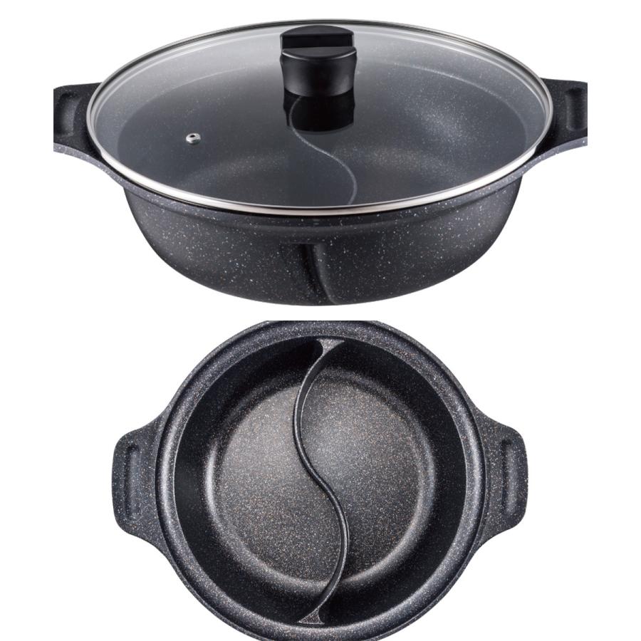 ビストロ・ドゥエシェルタ マーブルダイヤモンドコート IH 二食鍋 28cm ガラス蓋付 | 仕切り 鍋 二色 2色 ダイヤモンドコート 卓上 両手 ih 対応 なべ テーブル |  | 01