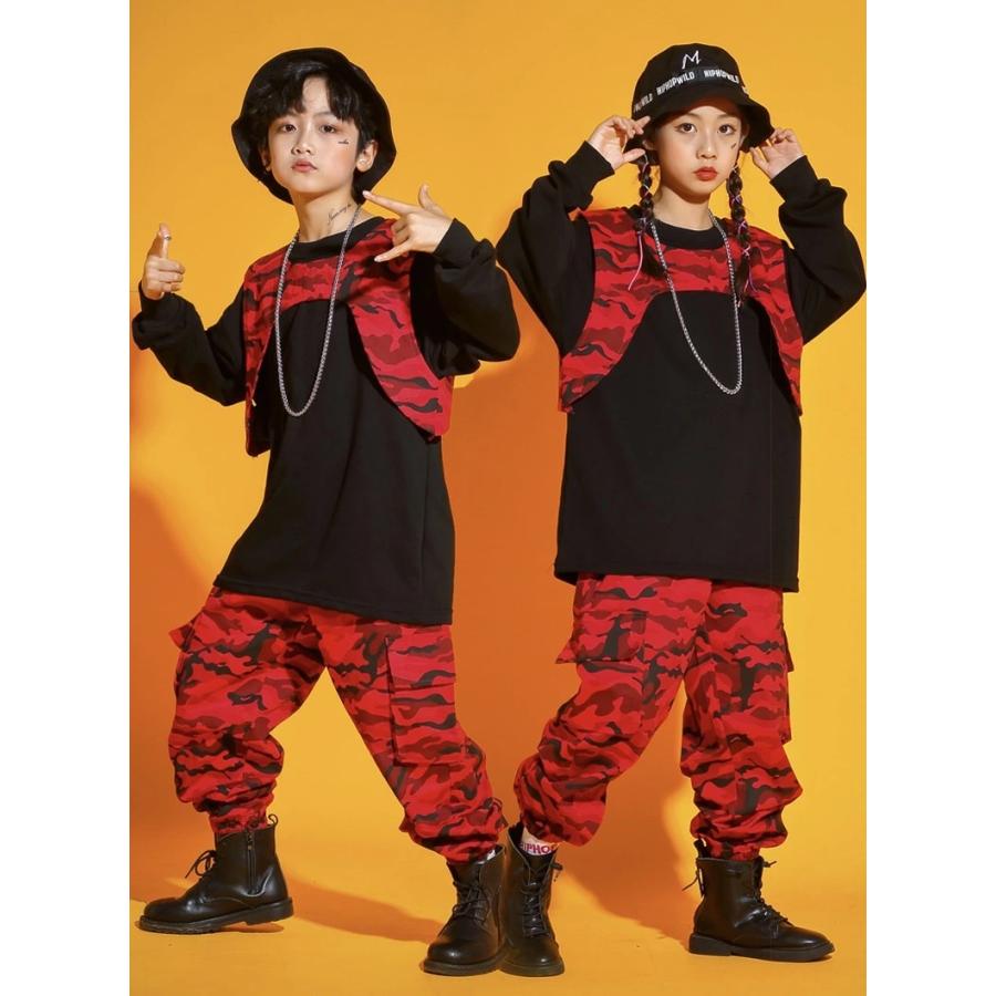 Royal Dance キッズダンス衣装 迷彩 セットアップ レッド 赤