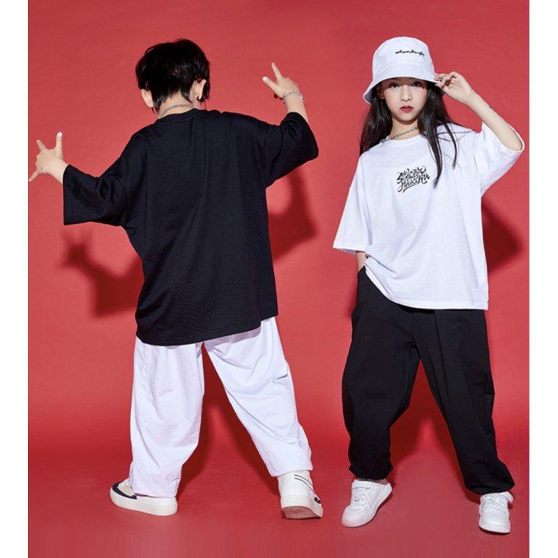 スウェットパンツ キッズ ダンス 練習着 衣装 パンツ 白 黒 ホワイト ブラック レッスン着 hiphop ヒップホップ ストリート｜royaldance｜03