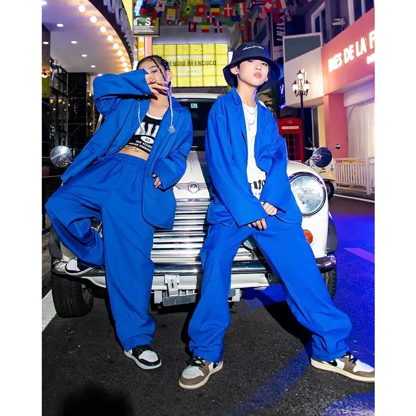 キッズ ダンス 衣装 セットアップ 長袖 スーツ 青 ブルー ヒップ キッズ ダンス 衣装 セットアップ 長袖 スーツ 青 ブルー ヒップ