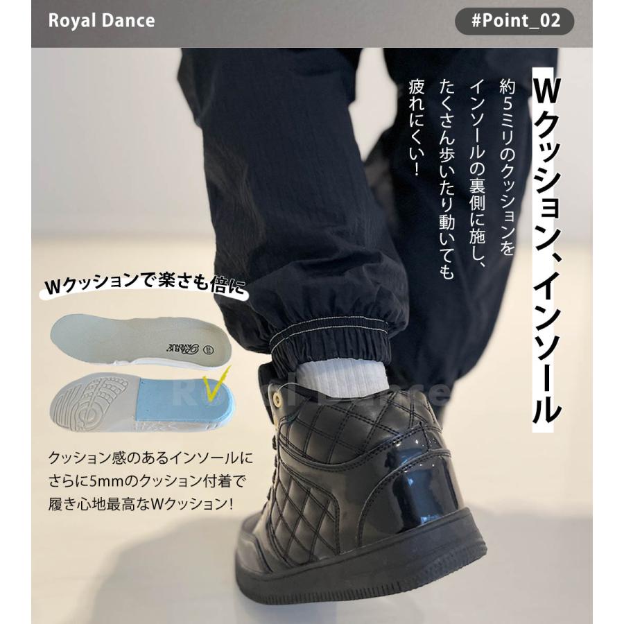 ダンスシューズ レディース ハイカットスニーカー スニーカー 靴 練習用 レッスン 大人 白 ホワイト ブラック 黒 エナメル | Royal Dance | 05