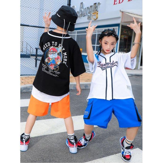 キッズ ダンス ベースボール 衣装 セットアップ ヒップホップ hiphop 野球 ストリート シャツ スポーティ Tシャツ トップス ハーフパンツ 半袖 987royaldanceヤフー
