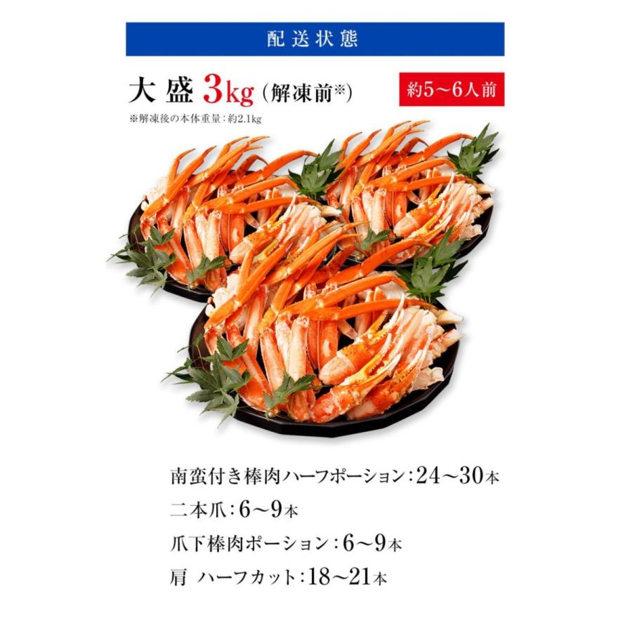 ポイント5倍 父の日 ギフト カニ かに 蟹 ズワイガニ ボイル ポーション むき身 3kg カニ爪 カニ足 肩肉 カニ肉 カニしゃぶ ズワイ蟹 送料無料  お歳暮｜royalgreenland｜19