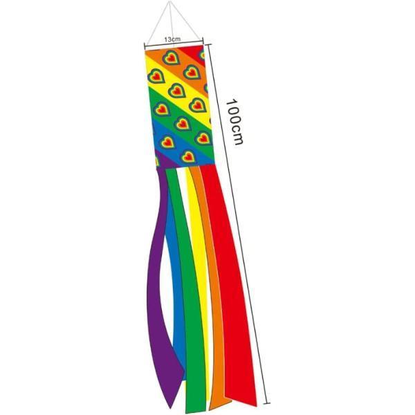 レインボーフラッグ のぼり旗 カラフル 五色 虹 ロングテール ぶら下げ 吹き流し レインボー旗 風向フラグ LGBT旗 (綾ハート柄)｜royalshoping01｜02