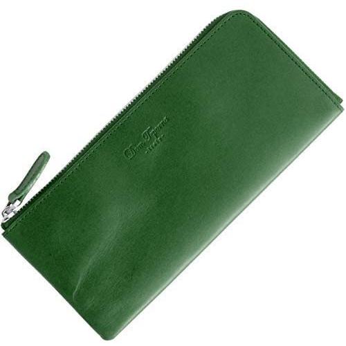 [Dom Teporna Italy] 財布 本革 イタリアンレザー L字ファスナー 大容量なのに薄い 緑 長財布 スリム メンズ (グリーン)