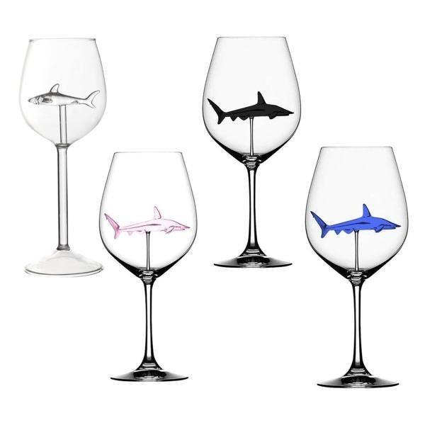 全ての クリスマスの誕生日のための4つの300ml透明なサメのワイングラスのセット ジョッキ