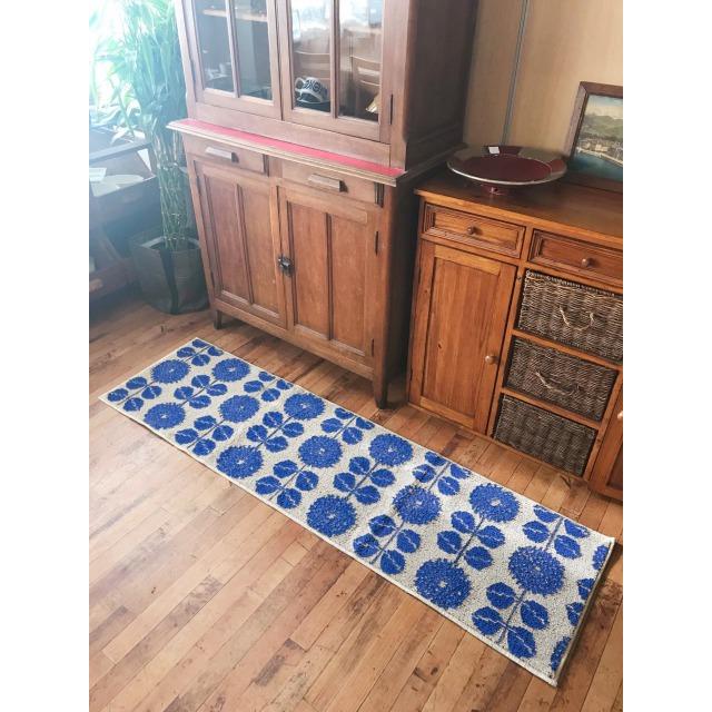 キッチンマット　Ｍサイズ（180cm×50cm）フルール（ダリア柄）ブルー